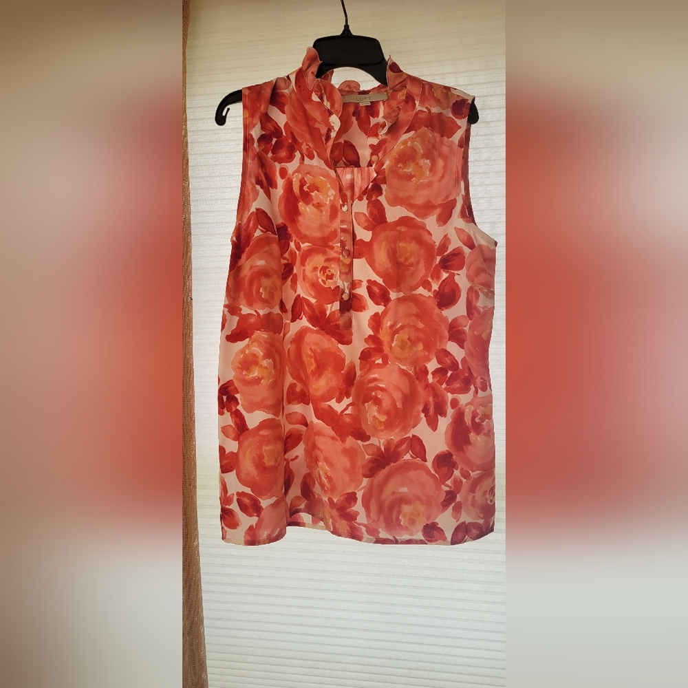 Loft ruffle neck blouse. Size medium. Floral print